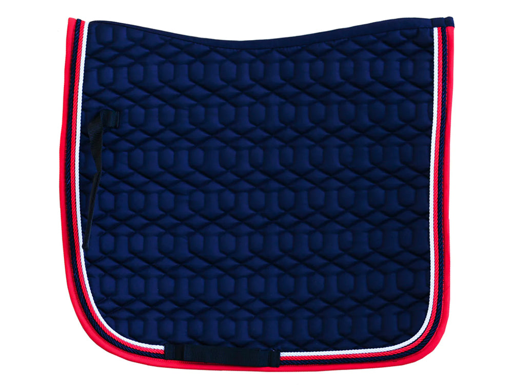 Dressage Saddle Pad - Navy / Red w Navy, Red & White Cord