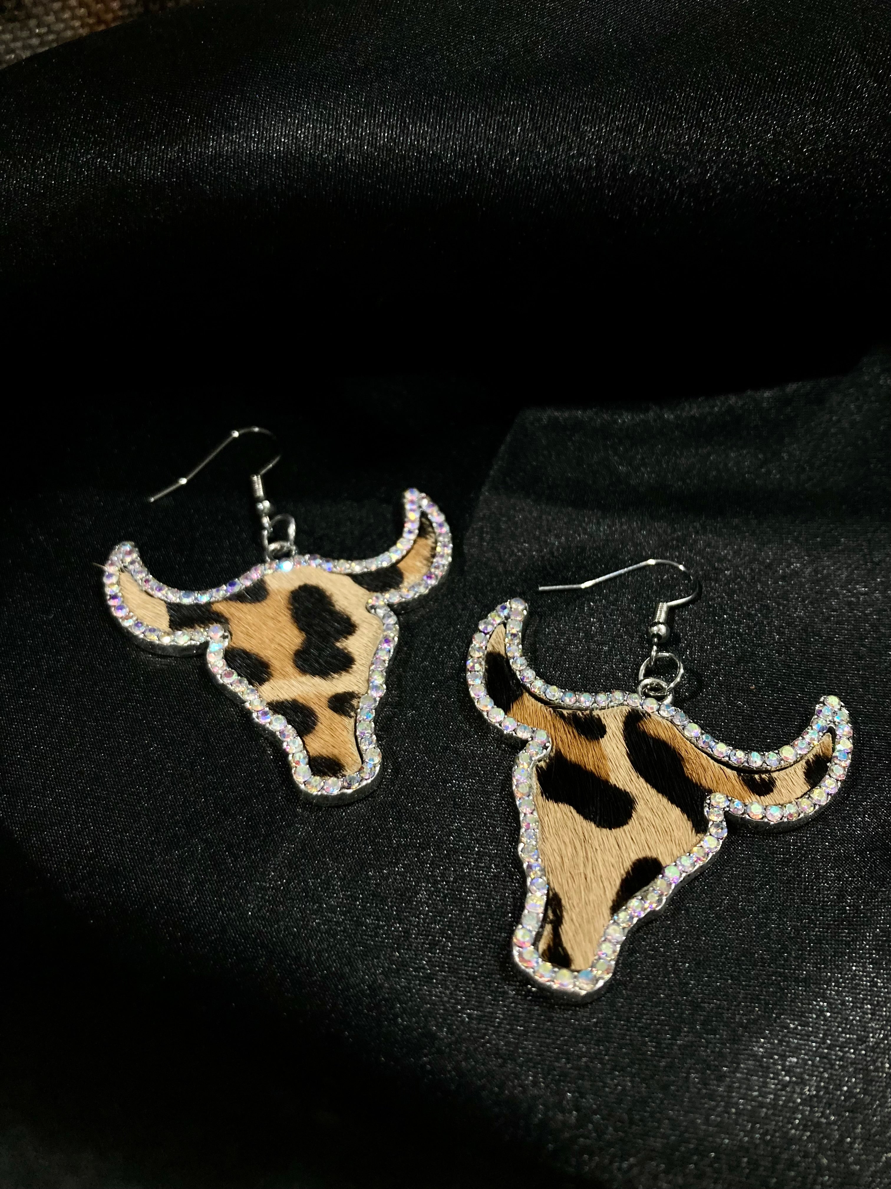 Western Cowhide Rhinestone Earrings