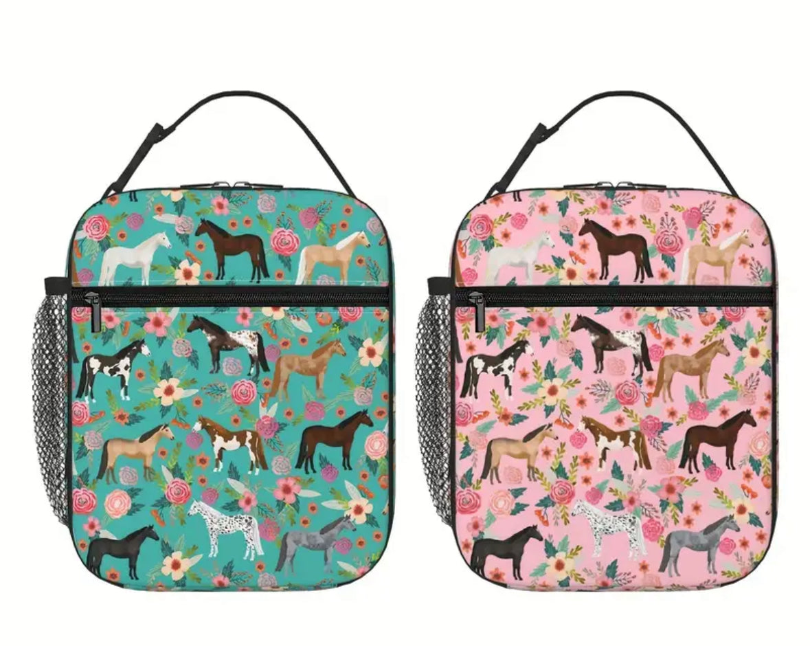 Horsey Print Insulated Lunch bags Pink or Green