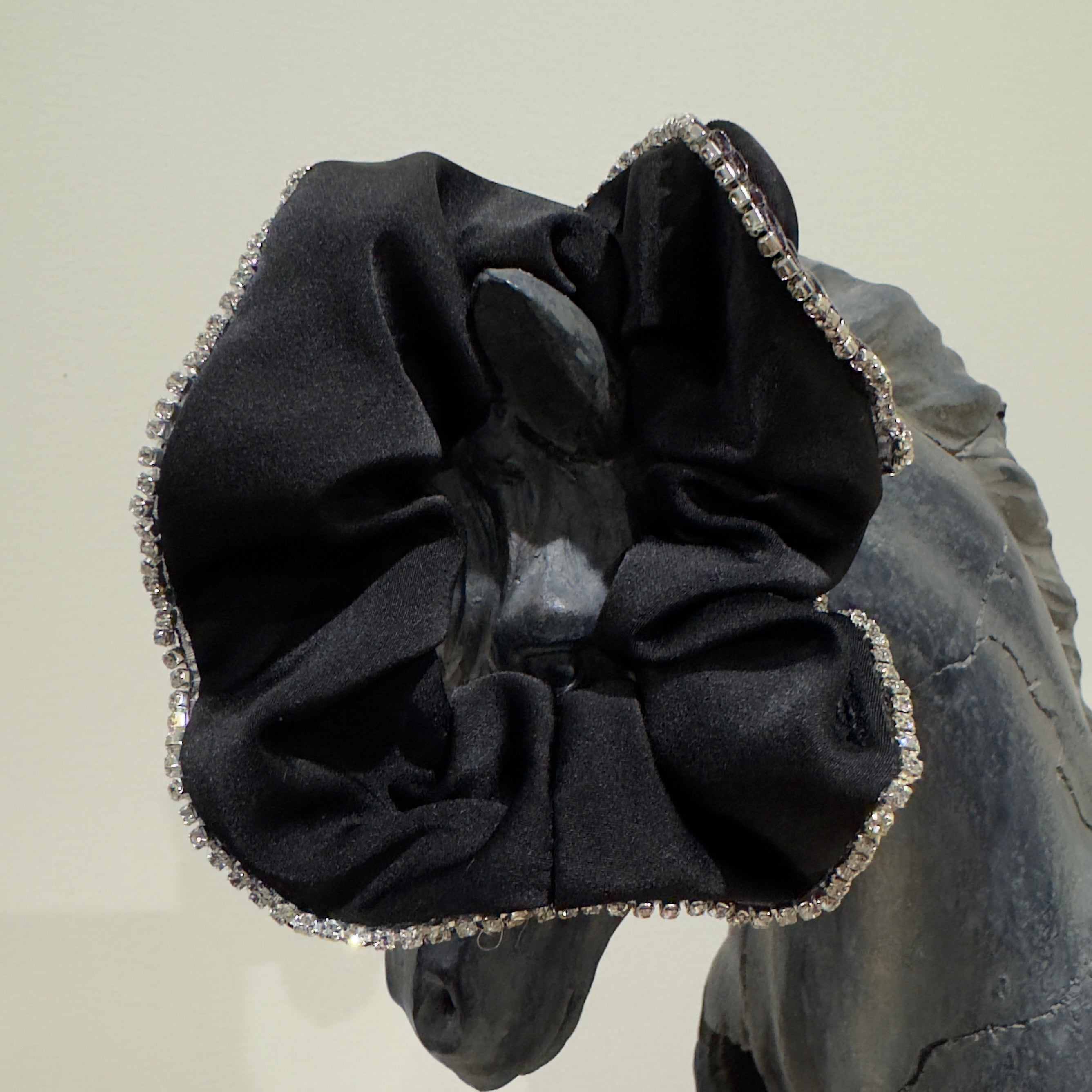 Diamante Scrunchie - Black Satin with single row Diamante