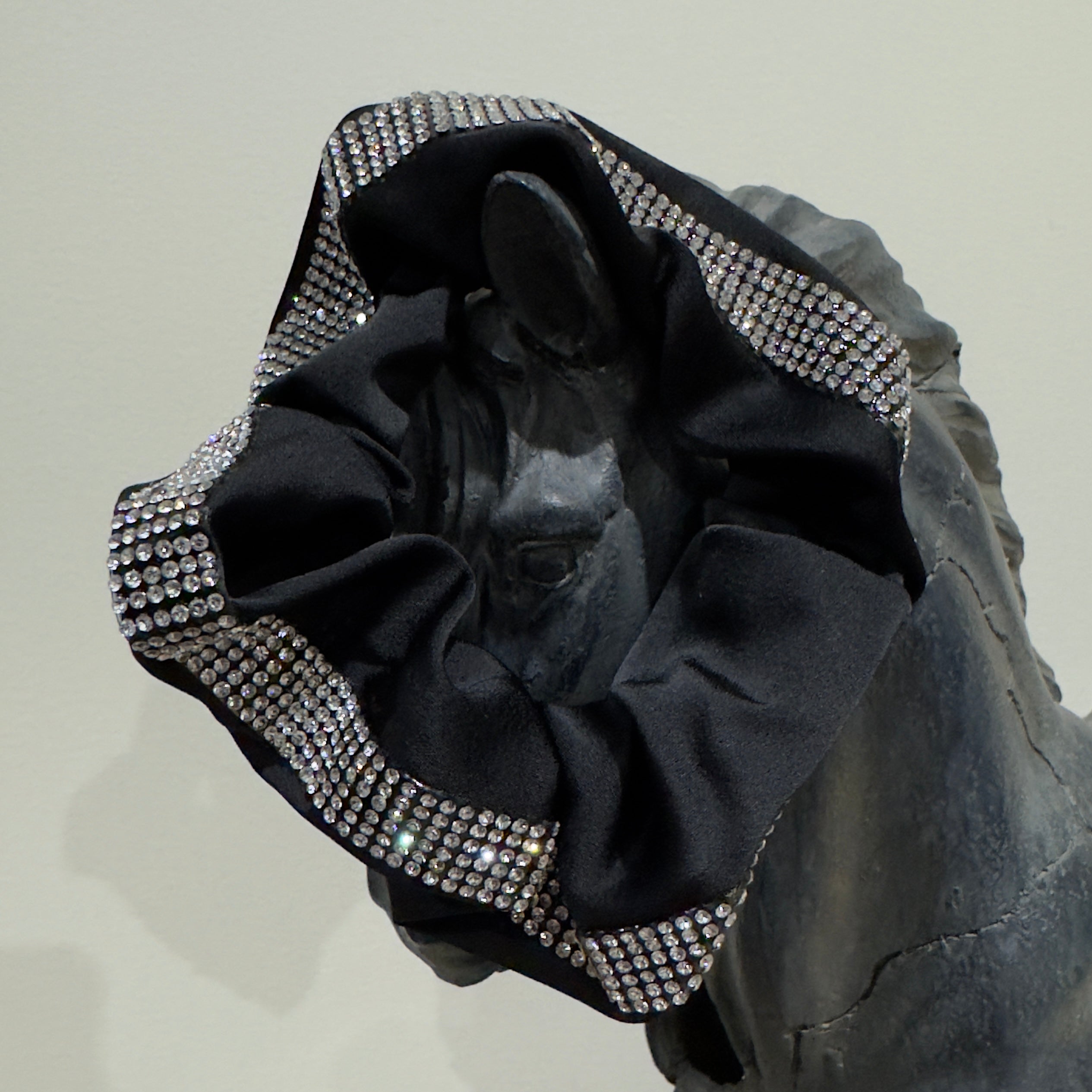 Diamante Scrunchie - Black satin with double row Diamante