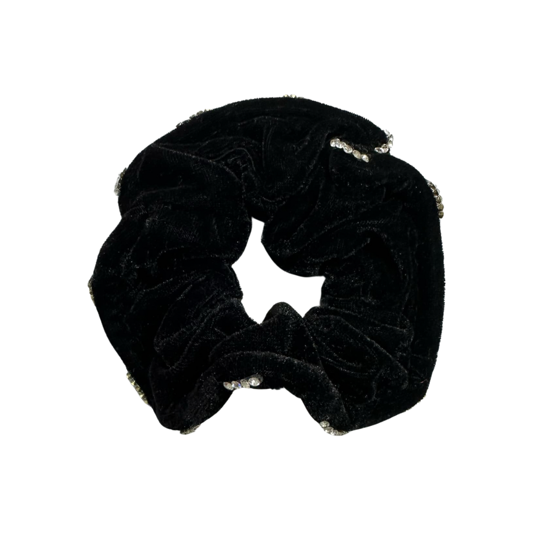 Black Velvet Hair Scrunchie with diamonties