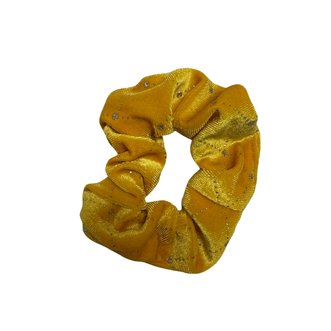 Golden velvet hair scrunchie with glitter