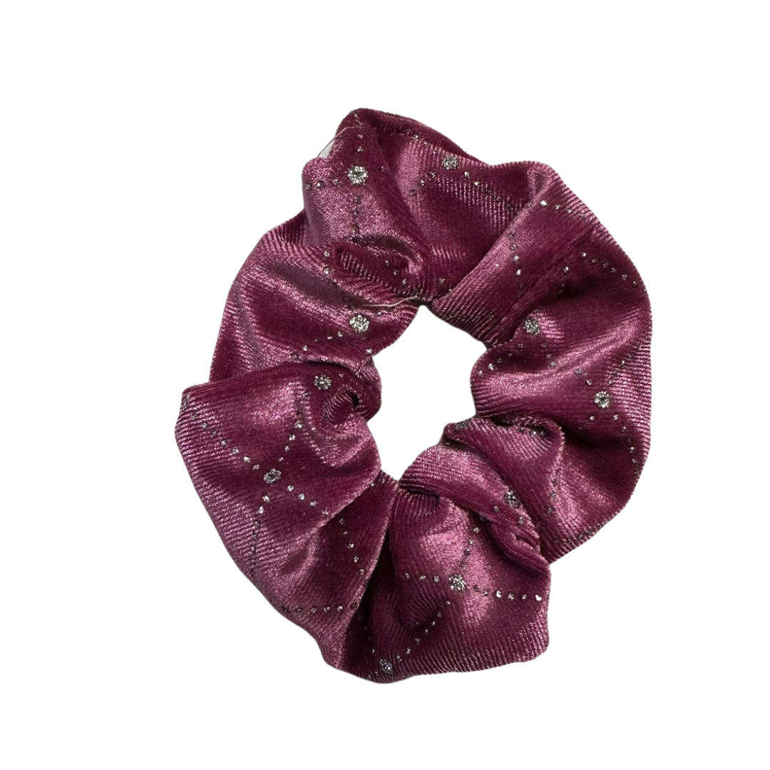 Dark Pink Velvet scrunchie with Glitter