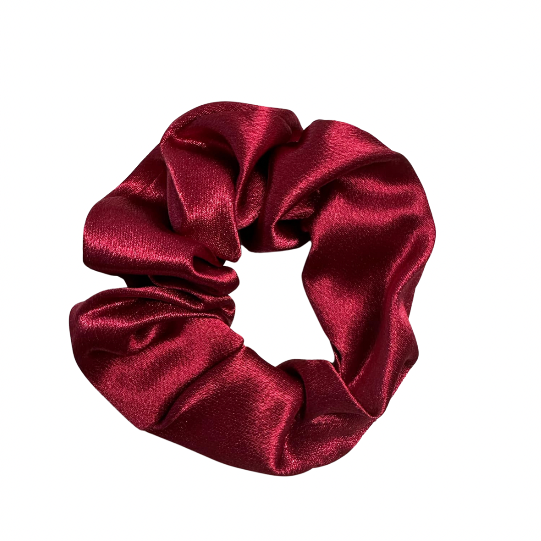 Plain maroon satin hair scrunchie