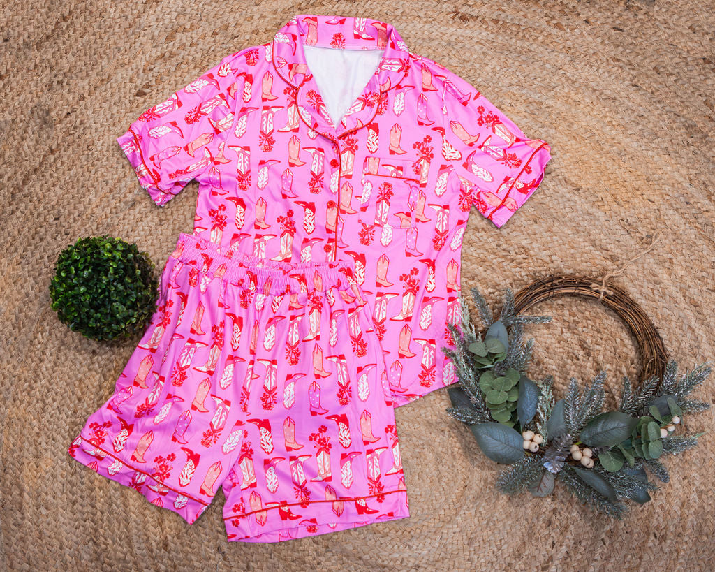 Gala Cowgirl Boot Pyjama Set - Hot Pink