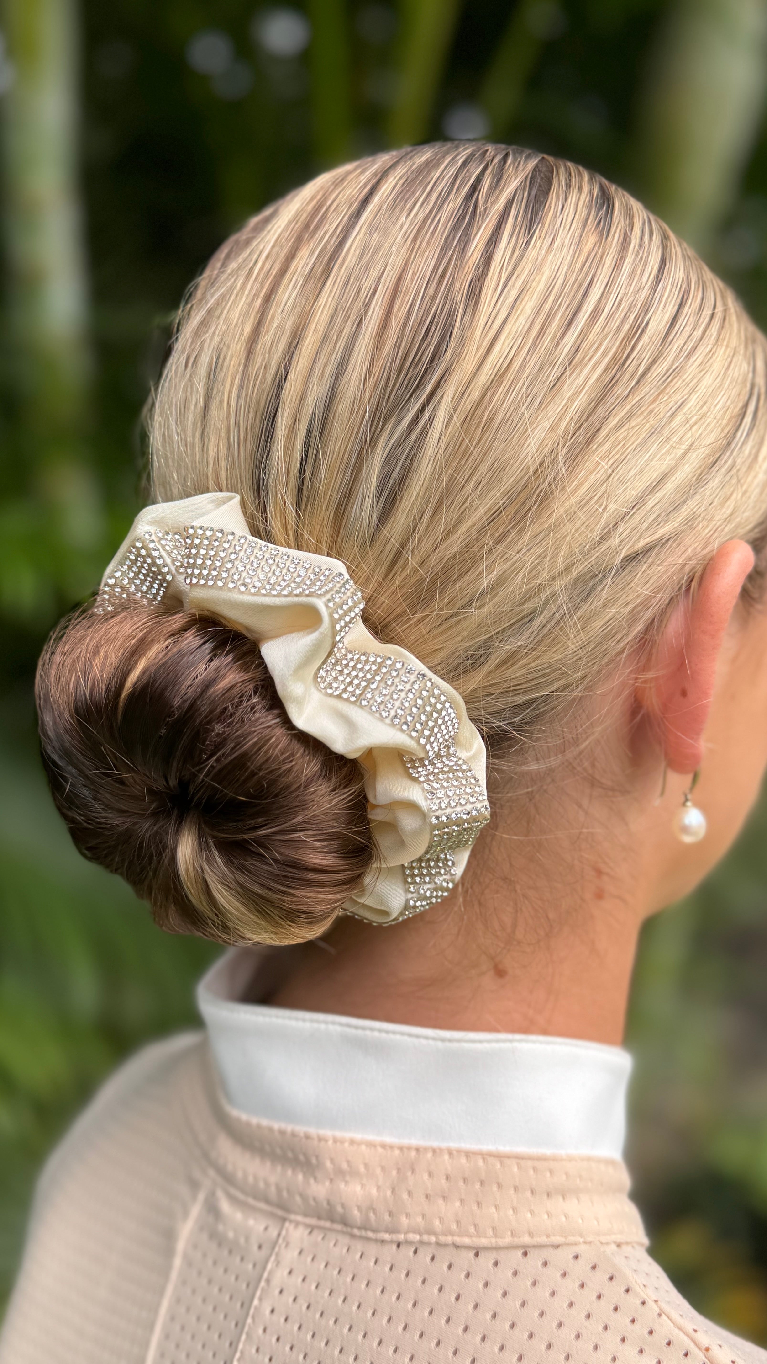 Diamante Scrunchie - Cream Satin with double row Diamante