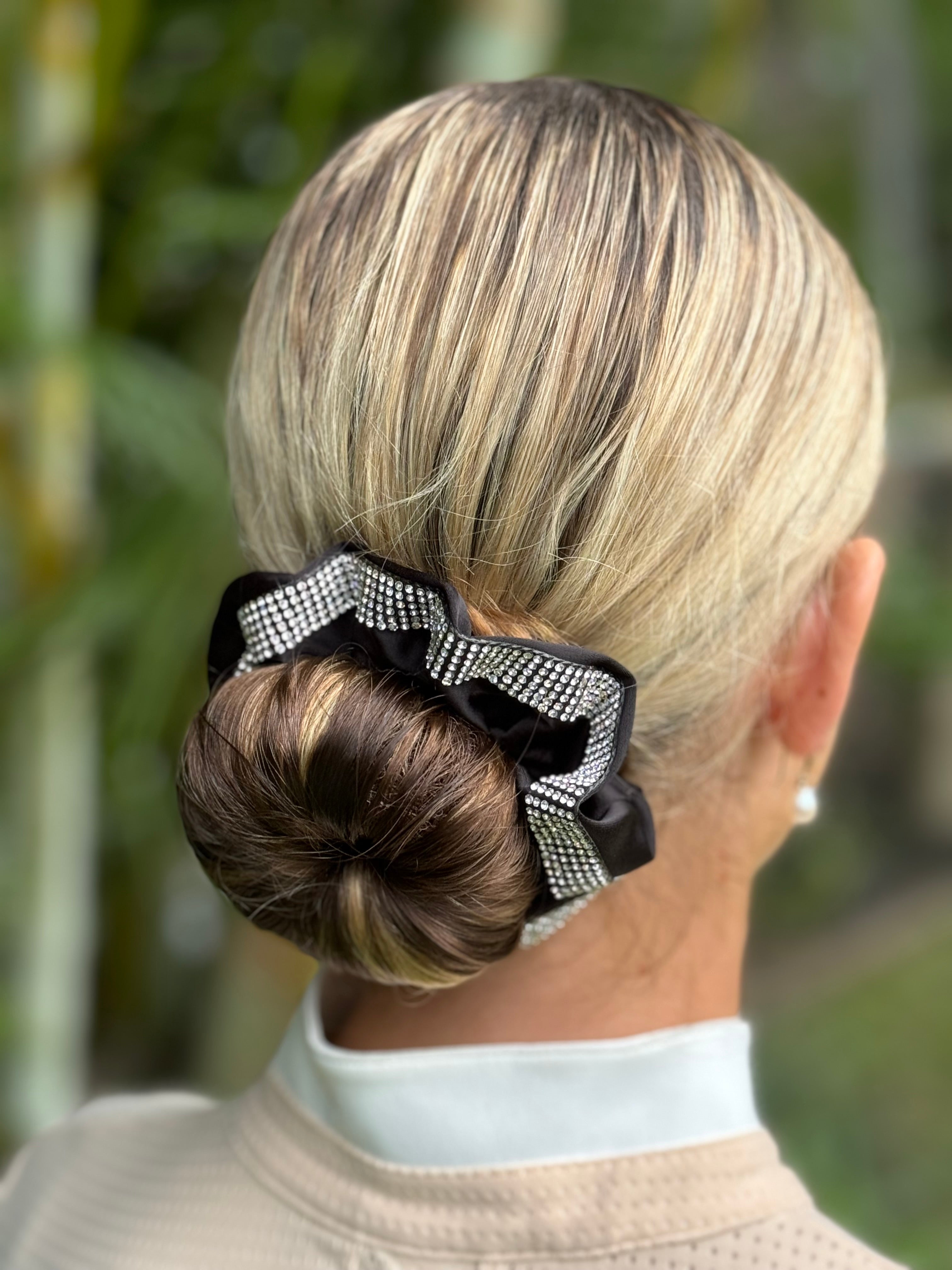 Diamante Scrunchie - Black satin with double row Diamante