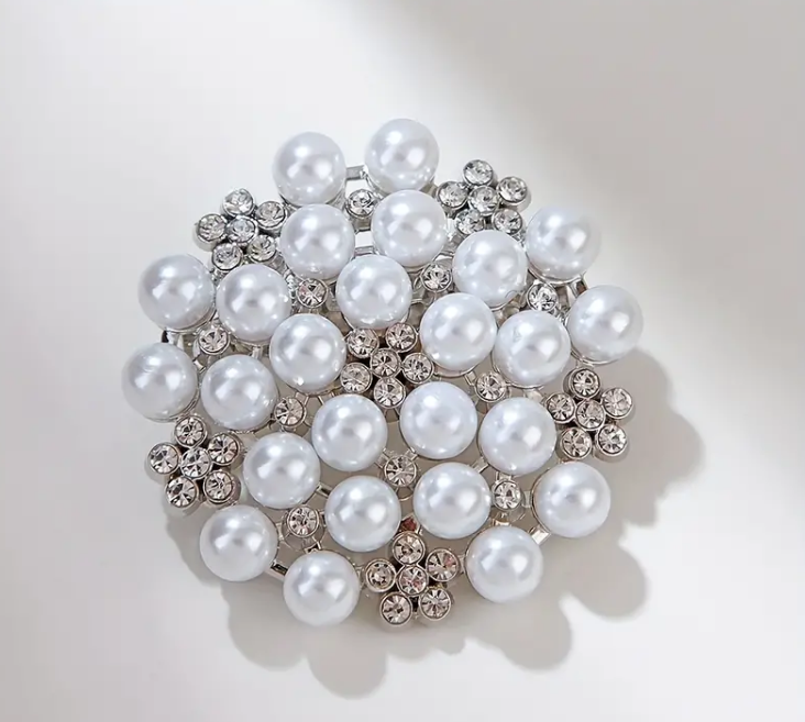 Flower Pearl Diamante Stock Pin - Silver