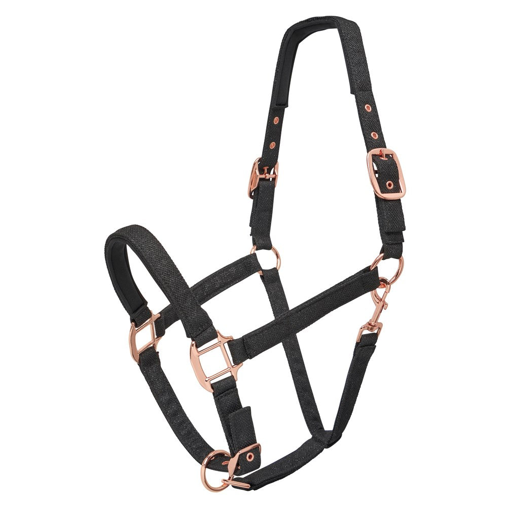 Showmaster Glitter Halter - Black with Rose Gold Fittings