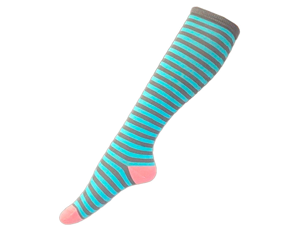 Aqua & Grey Stripe Long Socks