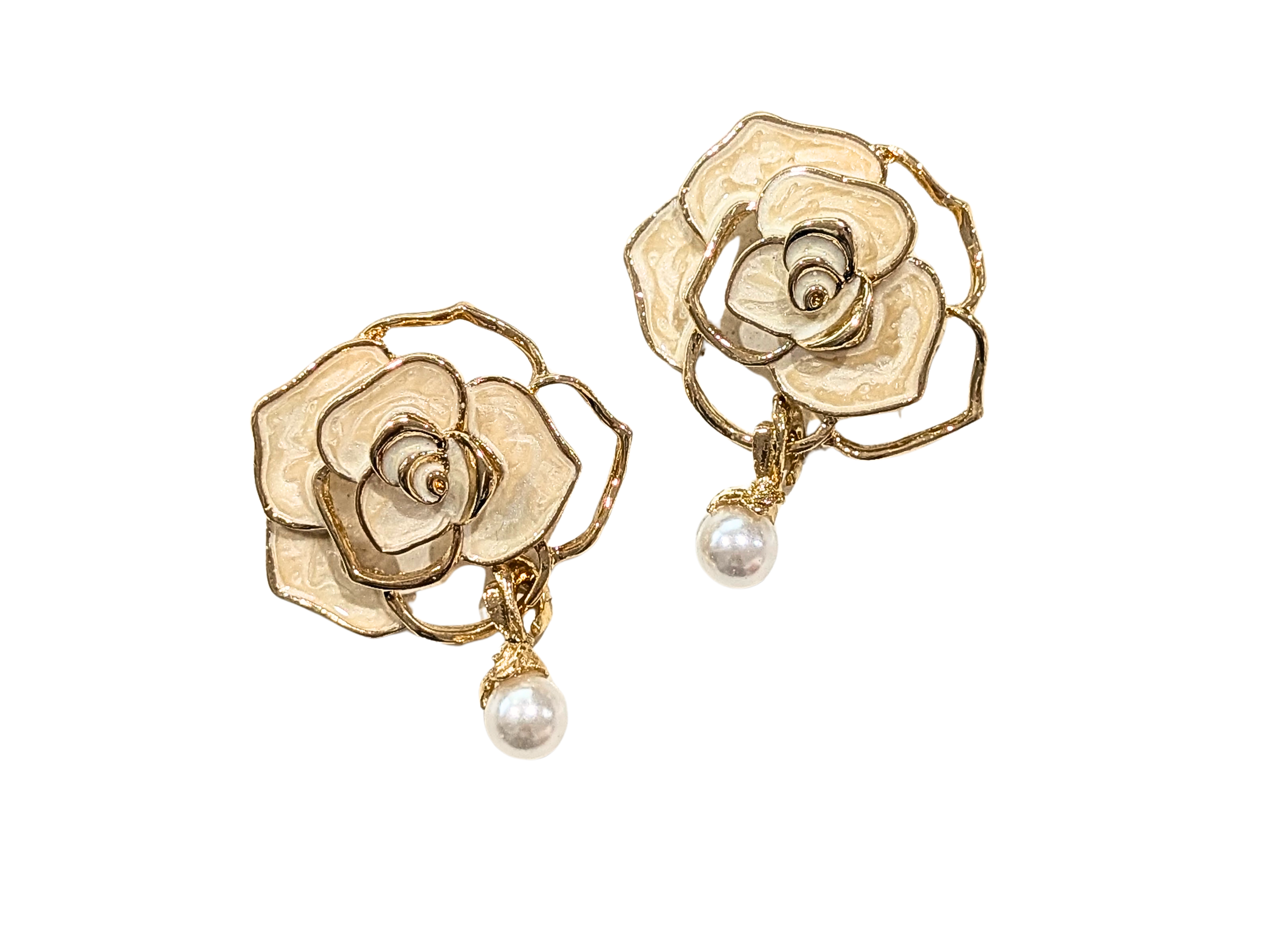 Cream & Gold Rose Pin with faux Pearl