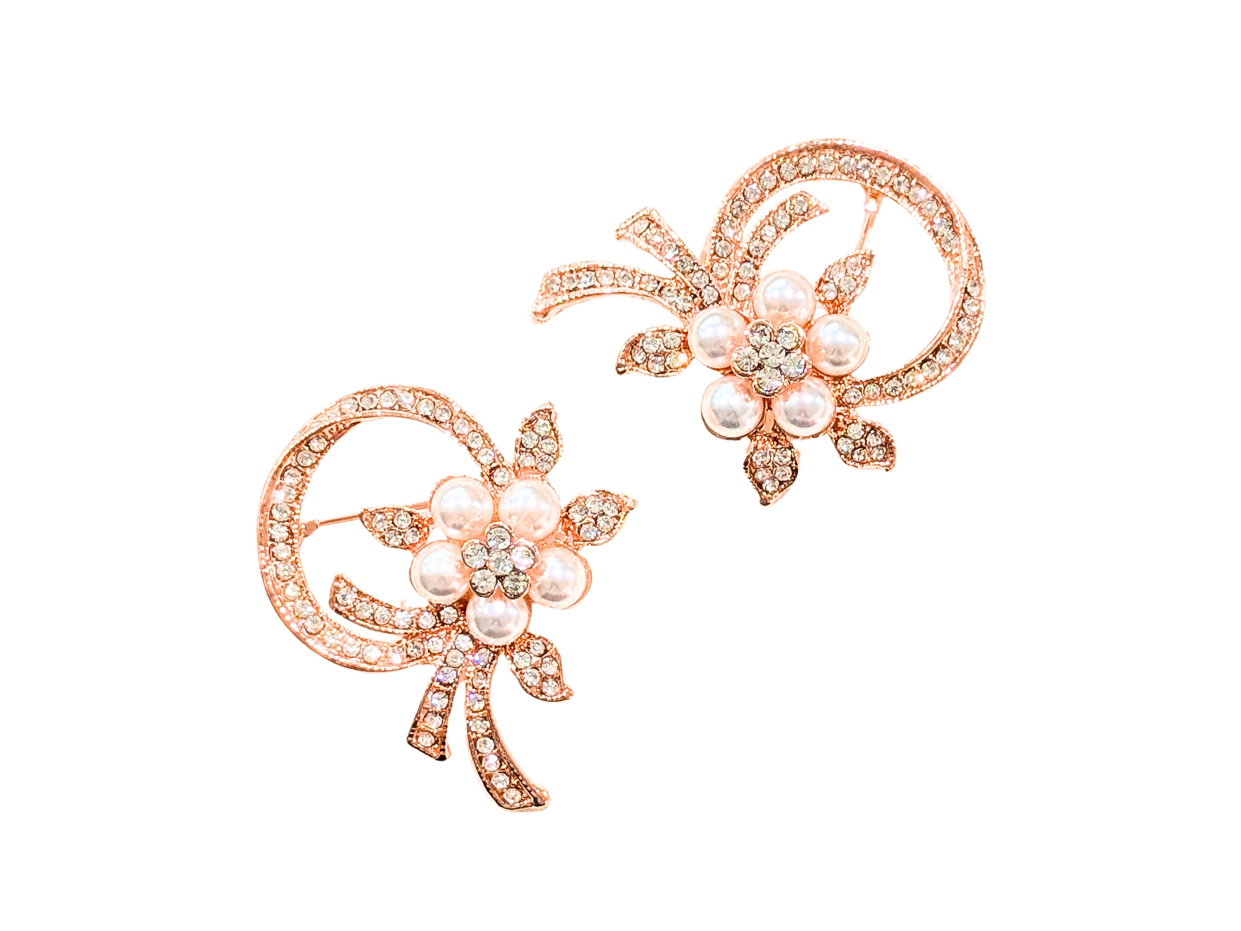 Rose Gold Flower Brooch with Diamantes