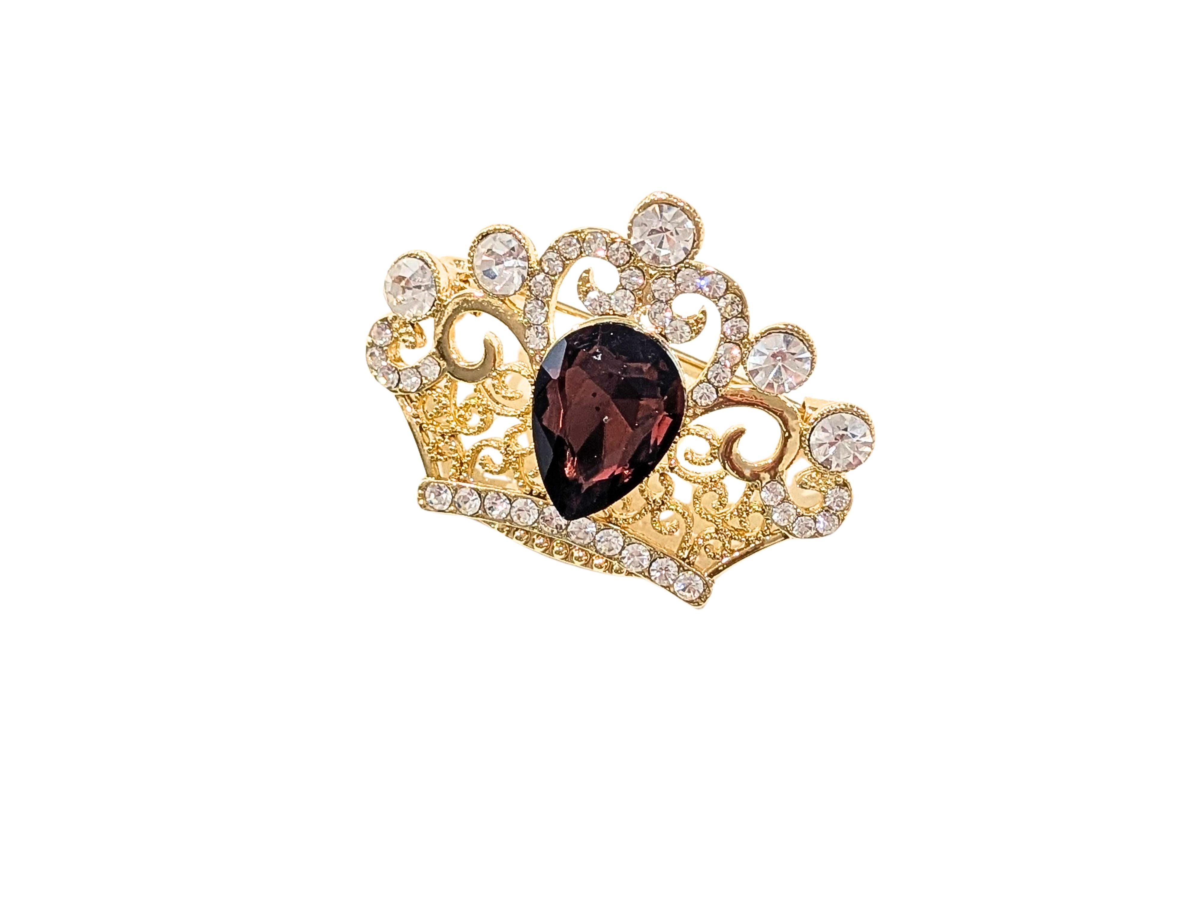 Gold Bling Crown Brooch with Diamante and Bronze Rhinestone