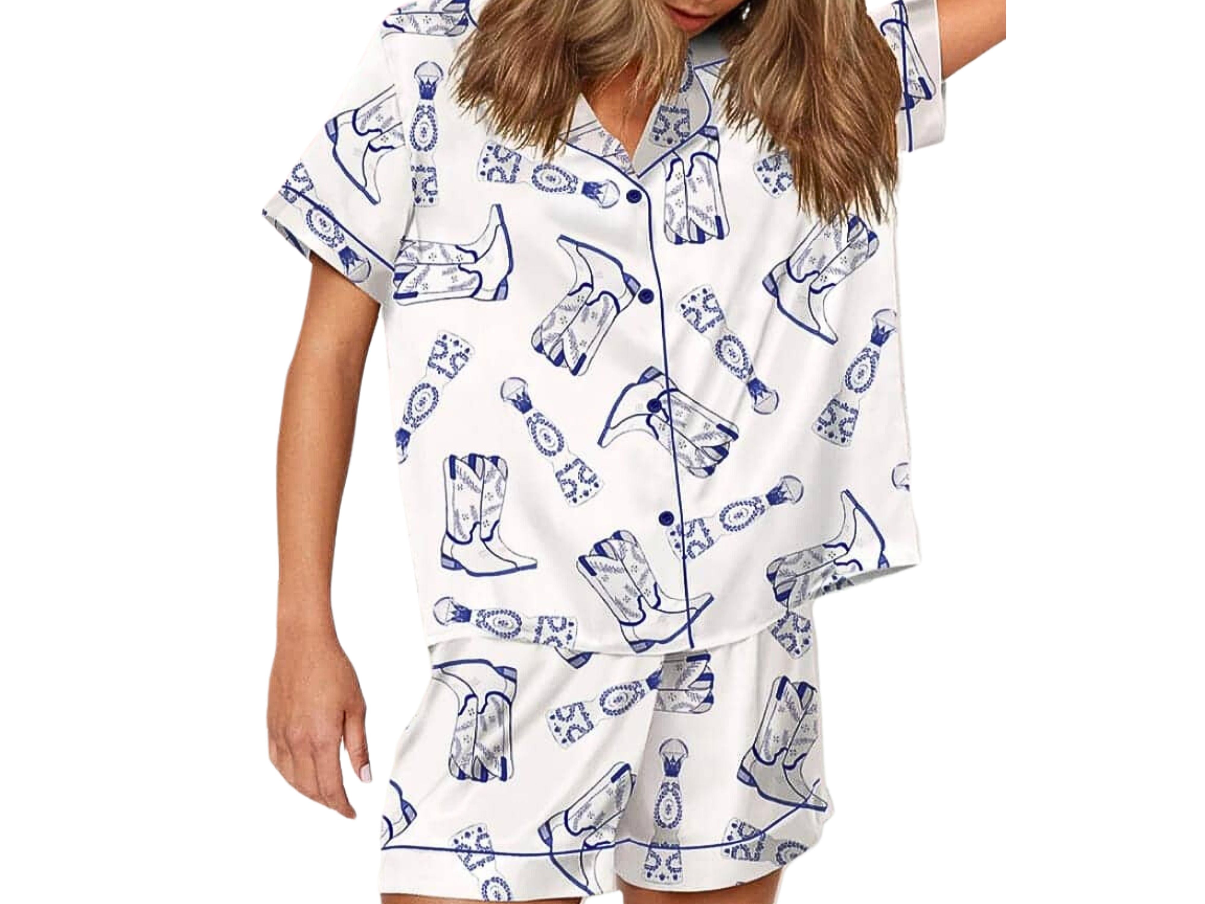 Gala Cowgirl Boot Pyjama Set - White & blue