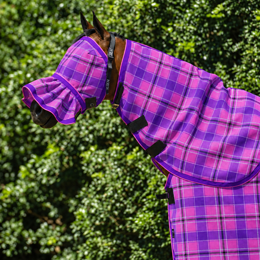 Blossom Ultra Mesh Fly Mask with nose attachment and matching neck combo, close-up