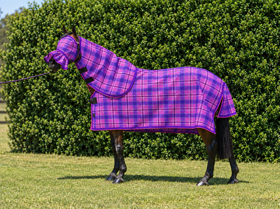 Blossom Ultra Mesh Summer Weave neck combo with matching fly mask, full side view