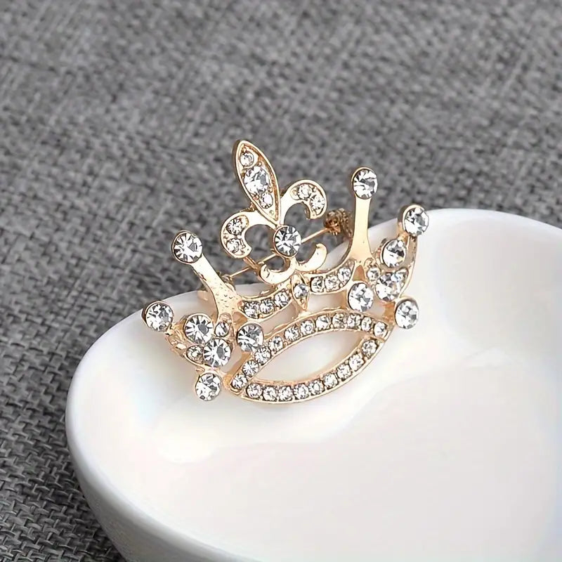 Crown Brooch with Diamantes - Silver or Gold