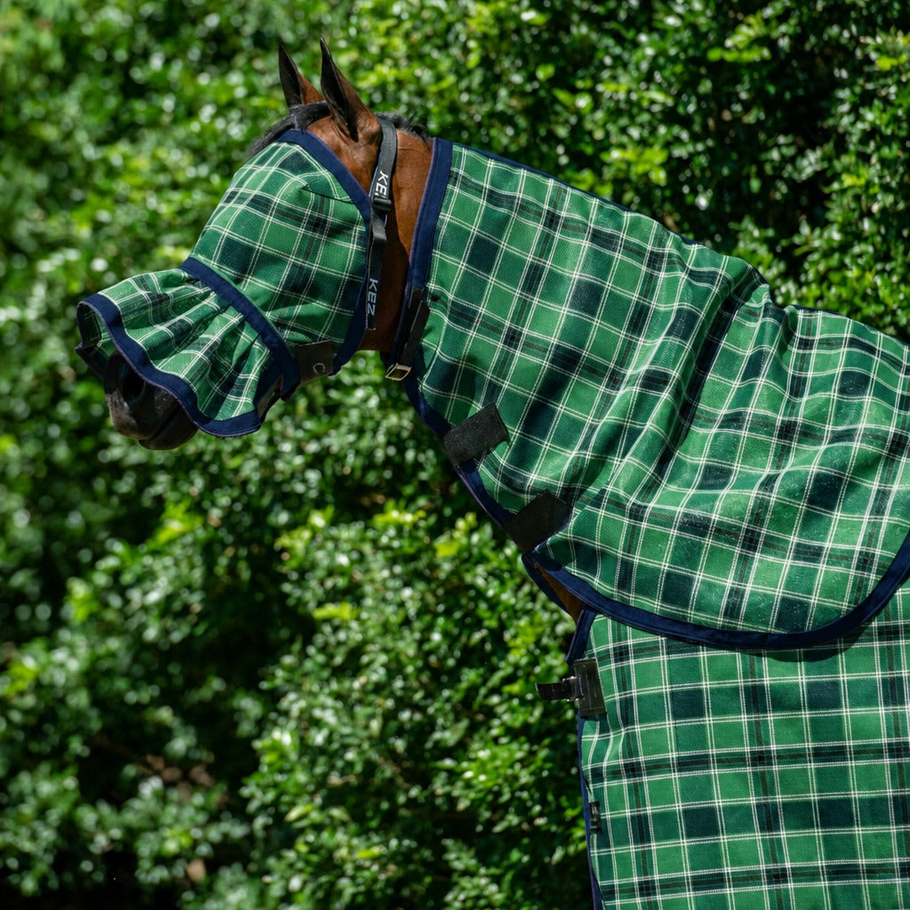 Evergreen Fly Mask worn with the matching mesh neck combo