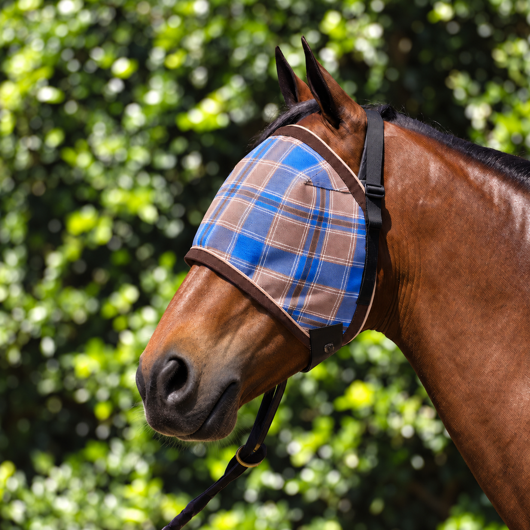 Ice Coffee Ultra Mesh Fly Mask without nose attachment, three-quarter close-up