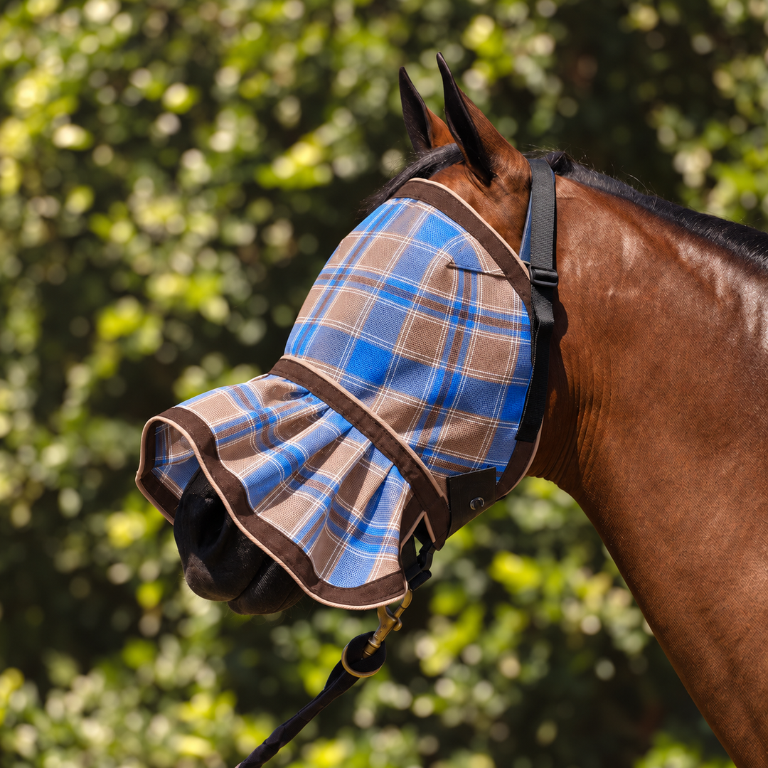 Ice Coffee Ultra Mesh Fly Mask with nose attachment, three-quarter close-up