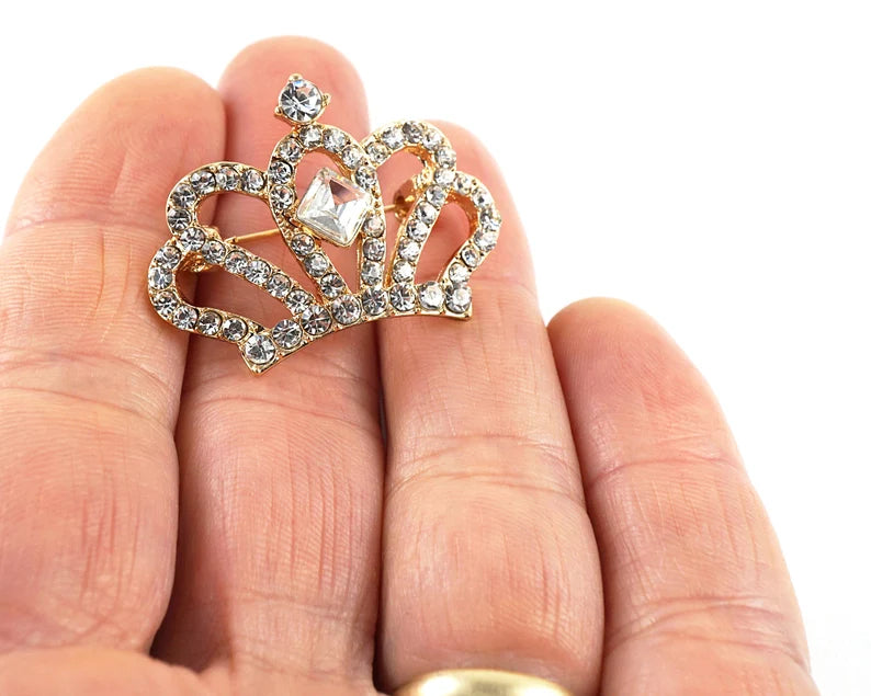 Crown Brooch with Diamantes Tiara Style - Gold or Silver