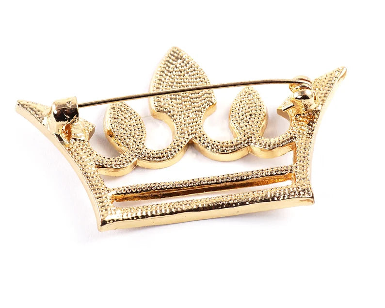 King Crown Brooch with Diamantes - Gold & Silver