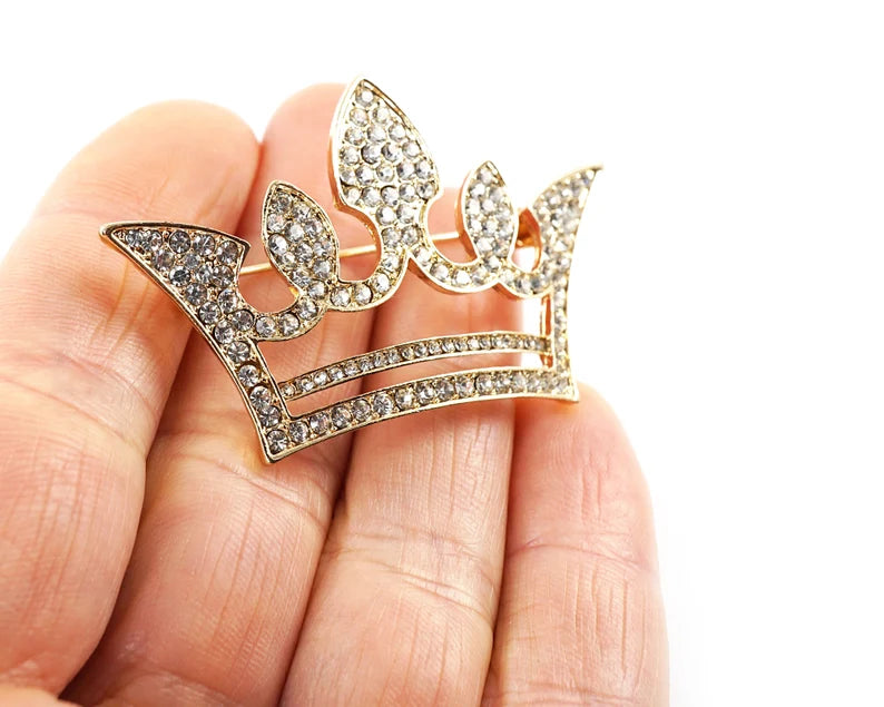 King Crown Brooch with Diamantes - Gold & Silver