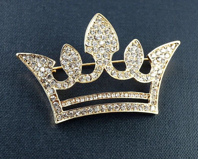 King Crown Brooch with Diamantes - Gold & Silver