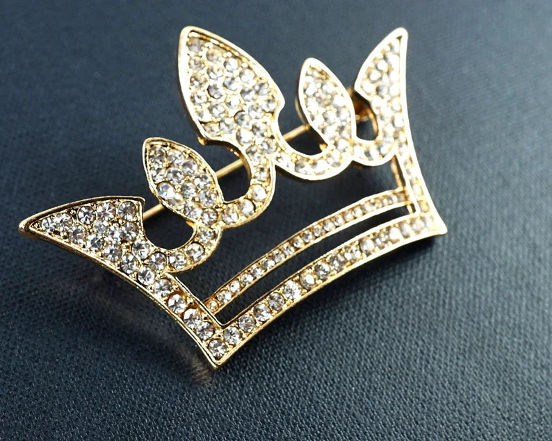 King Crown Brooch with Diamantes - Gold & Silver