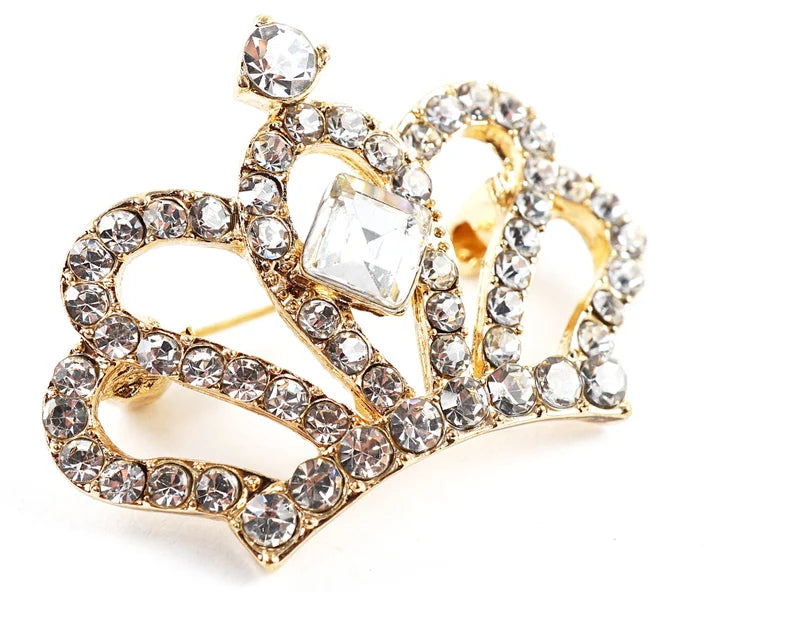 Crown Brooch with Diamantes Tiara Style - Gold or Silver