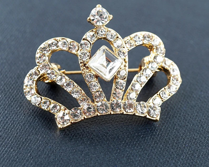 Crown Brooch with Diamantes Tiara Style - Gold or Silver