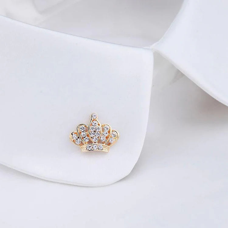 Gold or Silver Diamante Crown Lapel Pins