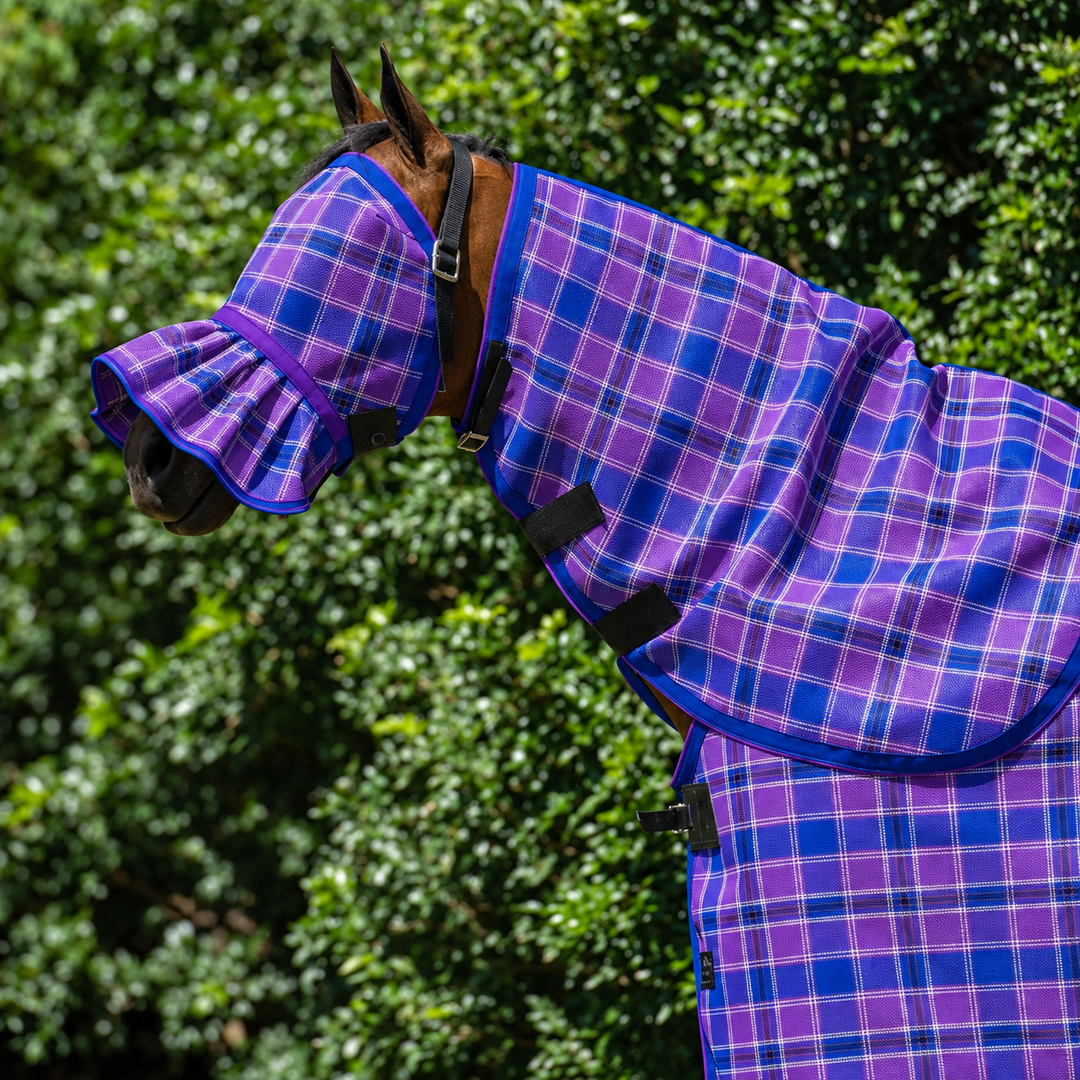Regal Ultra Mesh Fly Mask with nose attachment and matching neck combo, close-up