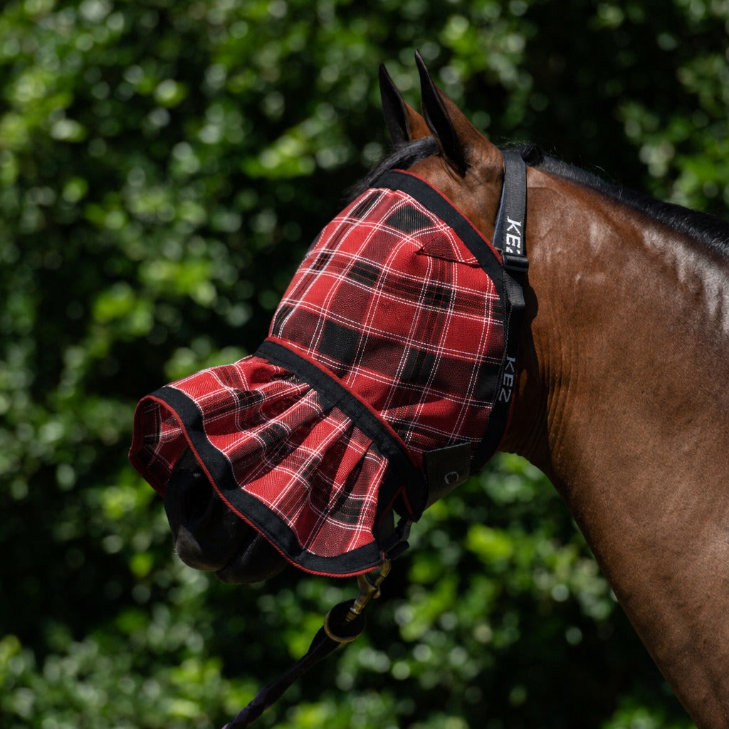Scarlet Fly Mask on a bay horse
