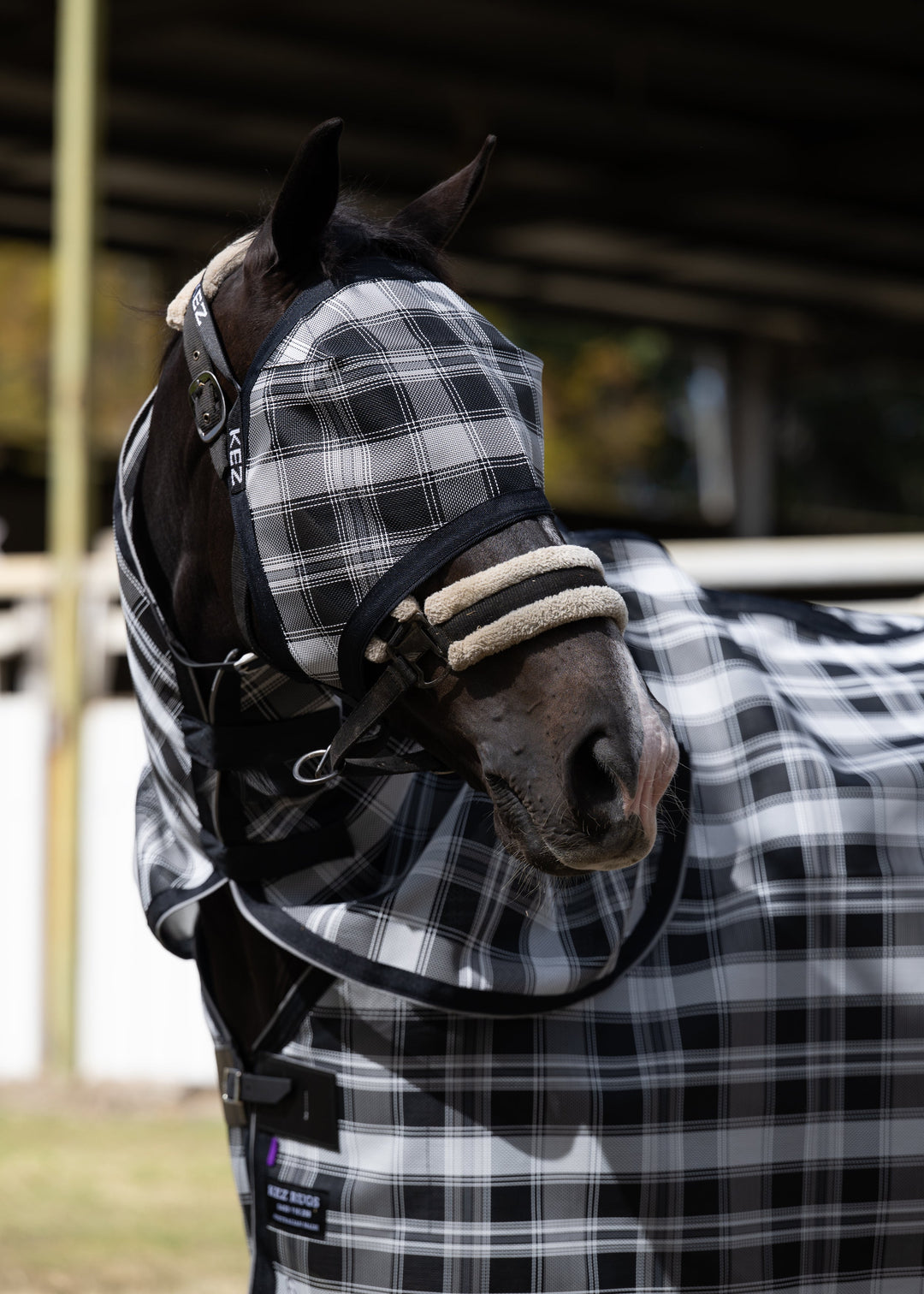 Storm Ultra Mesh Fly Mask without nose attachment, front view with matching neck combo