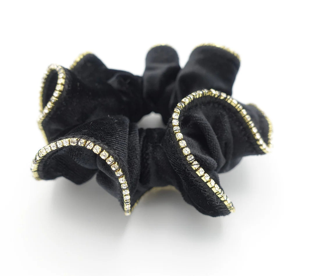 Diamante Scrunchie - Black Velvet with single row Diamante