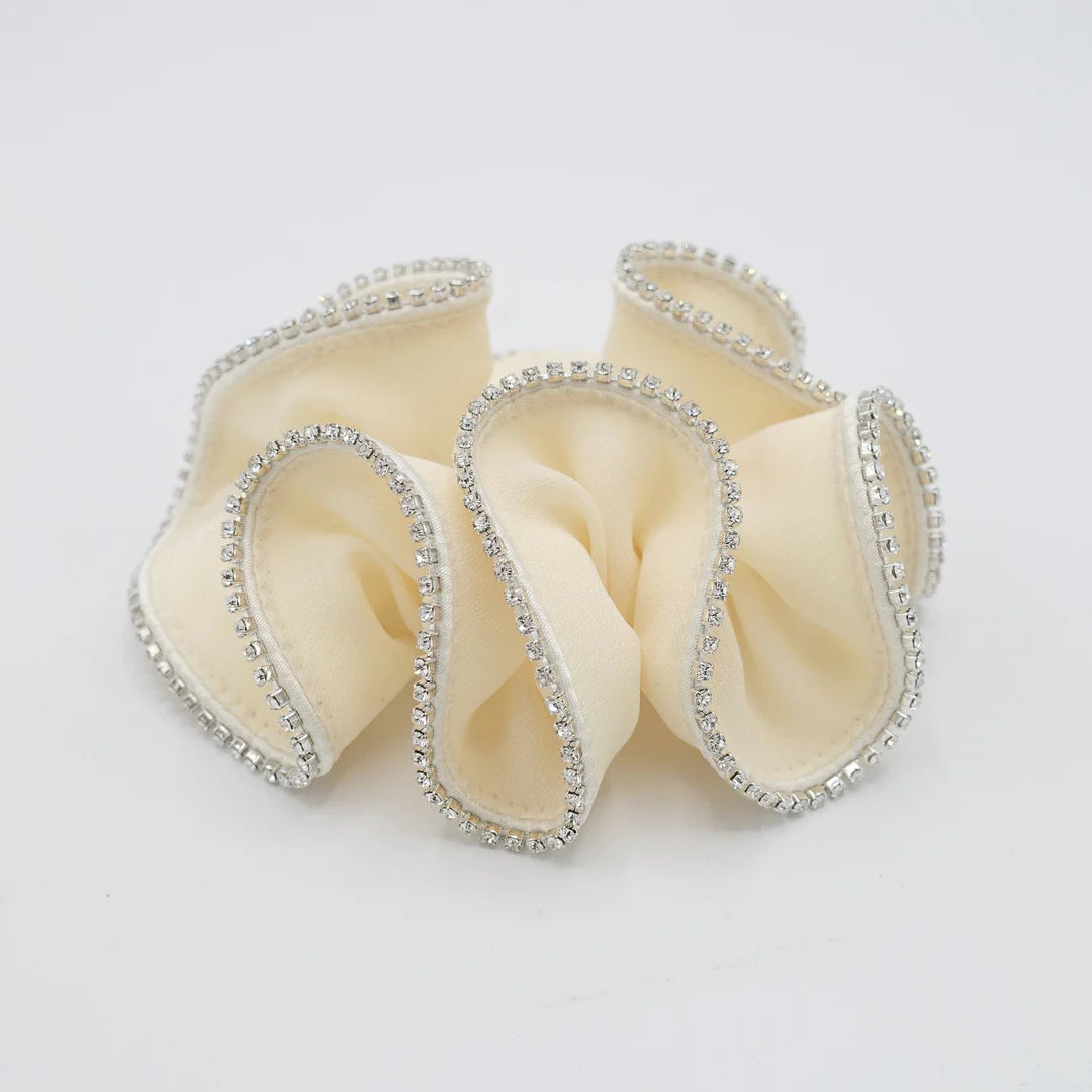 Diamante Scrunchie - Cream with single row Diamante