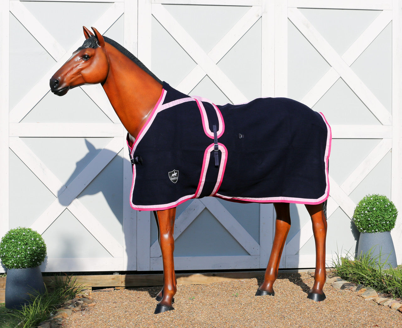 Navy Kersey Wool Rug with Light & Hot Pink Trims