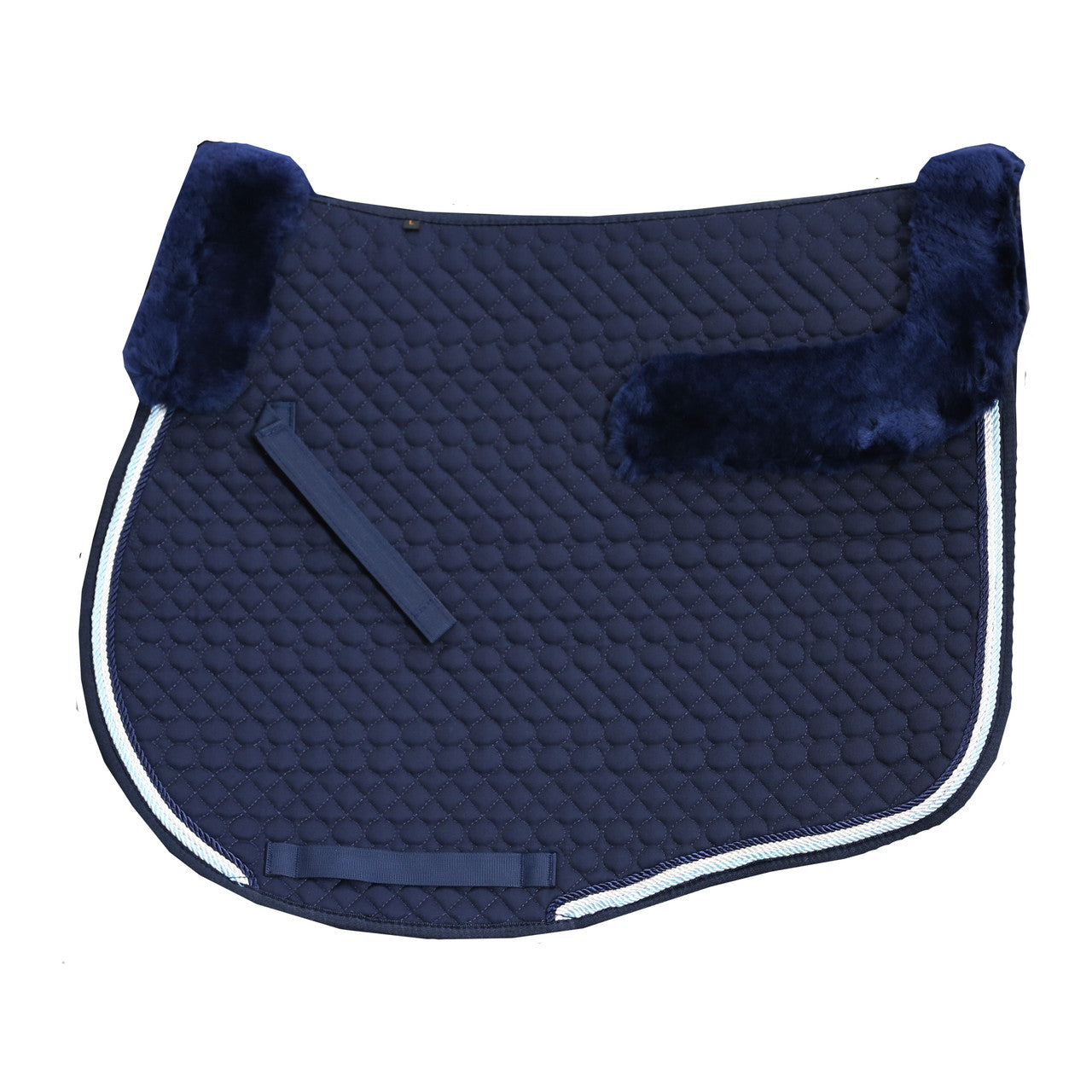 Navy PONY Saddle pad with Sheepskin topper and Sky blue and white Ropes