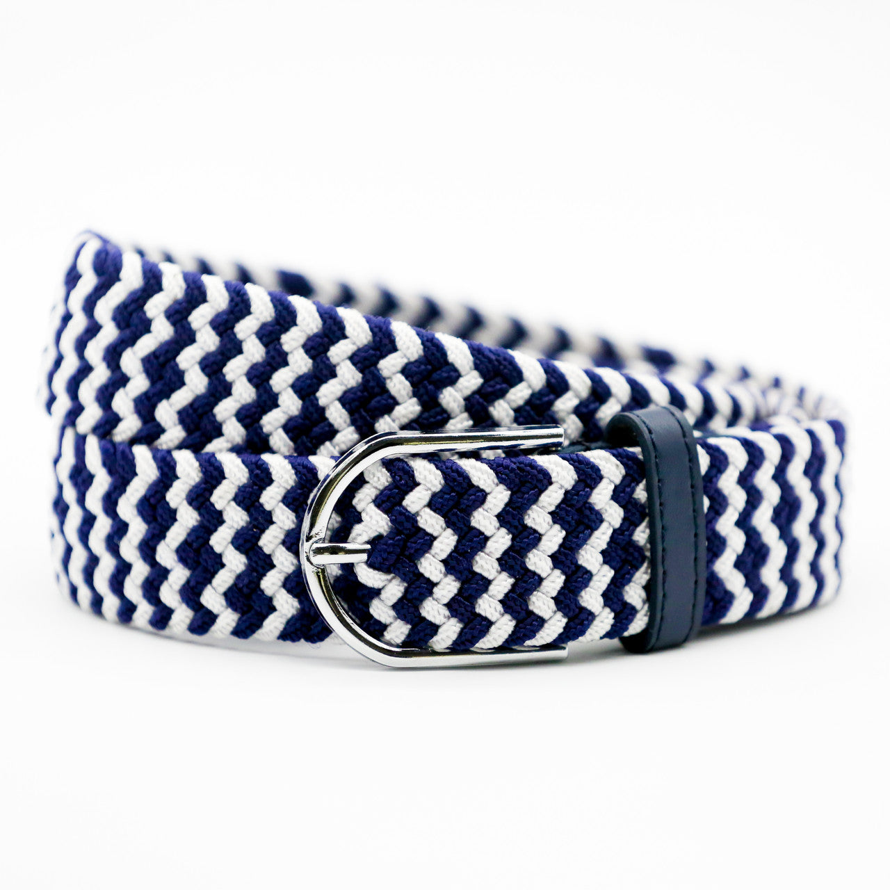 Belt - Navy and White Zig Zag with tan ends