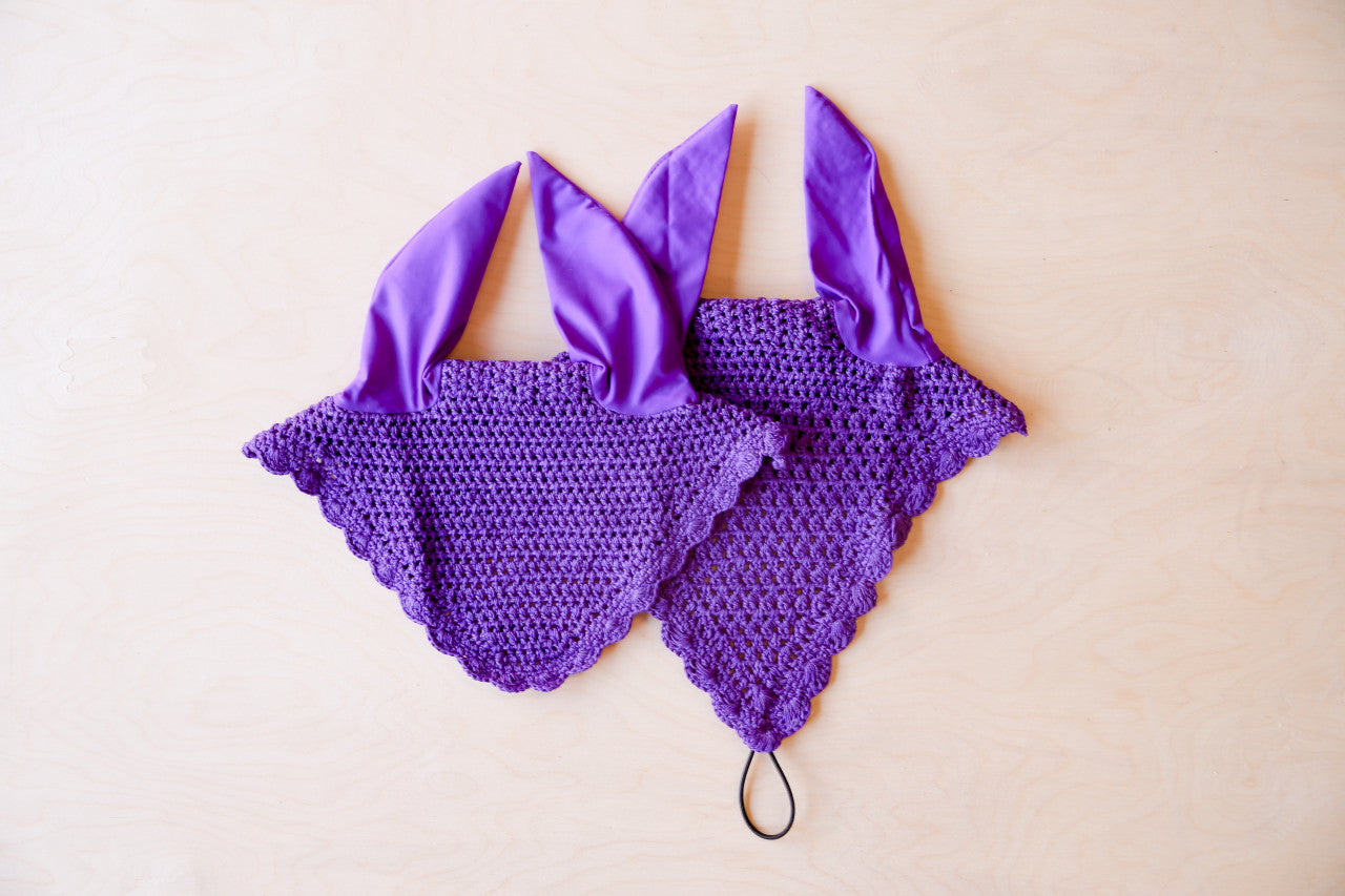 Crochet Long Style Tie Down Ear Bonnet Purple