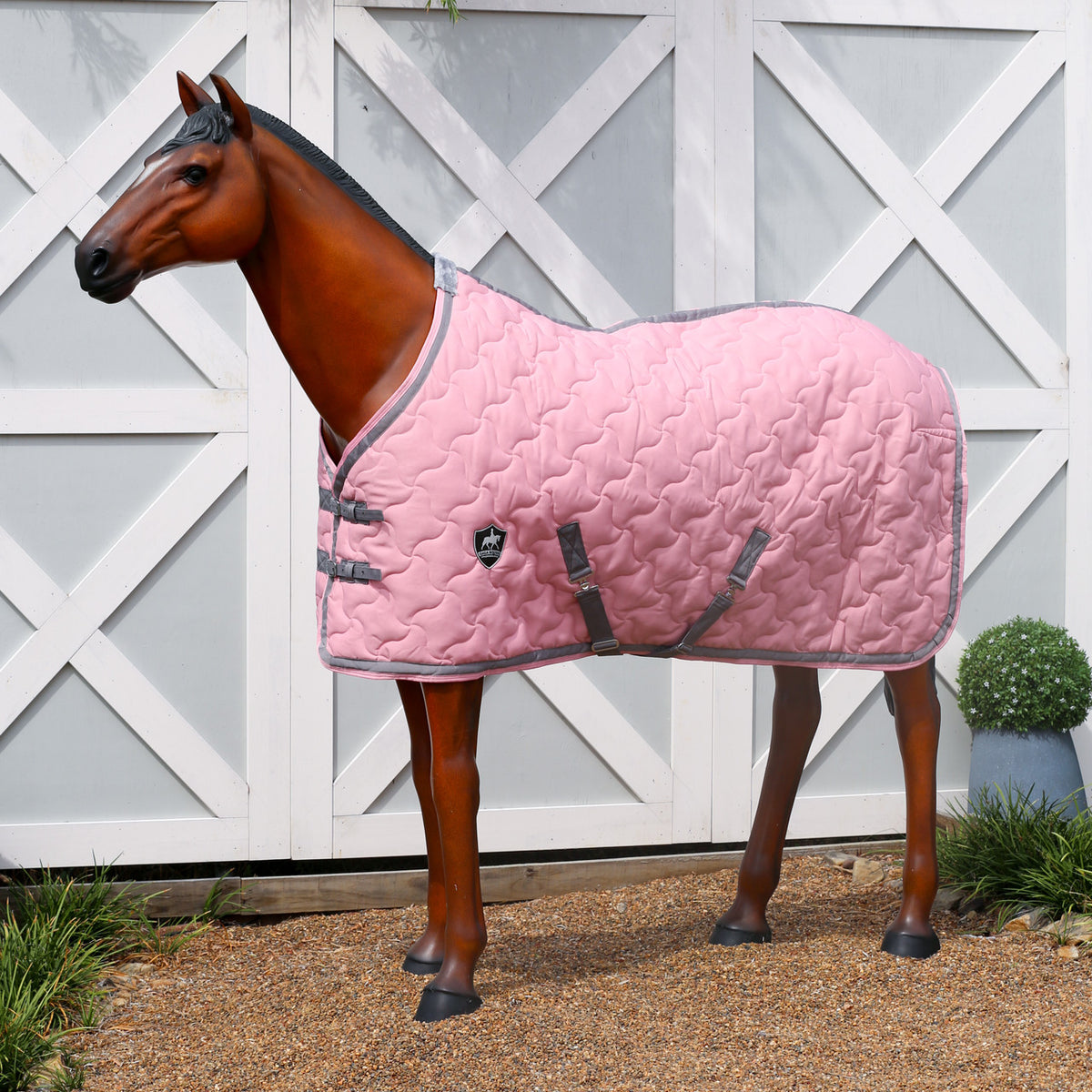 Pink Stable Rug Luxury Stable Doona - Blush Pink with Grey Trims