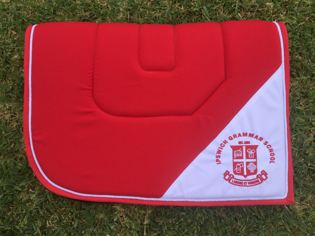 Plain red with White Corner Panel and Red Embrodery