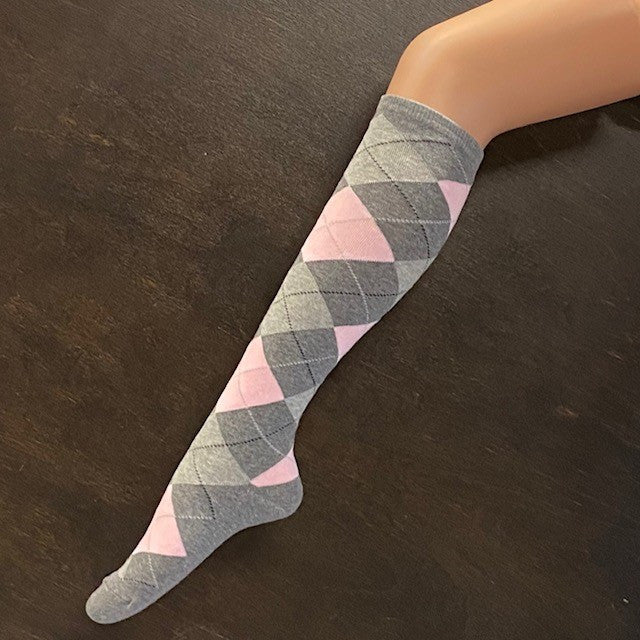 Socks - Pink & Grey Argyle