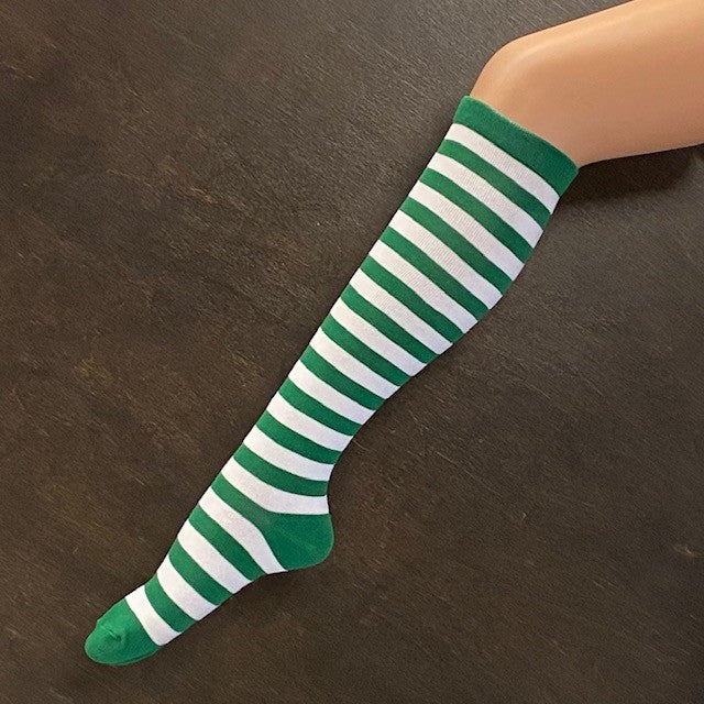 Socks - Green & White Wide Stripe