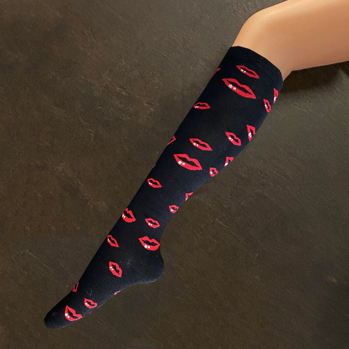 Socks - Black with Red Lips