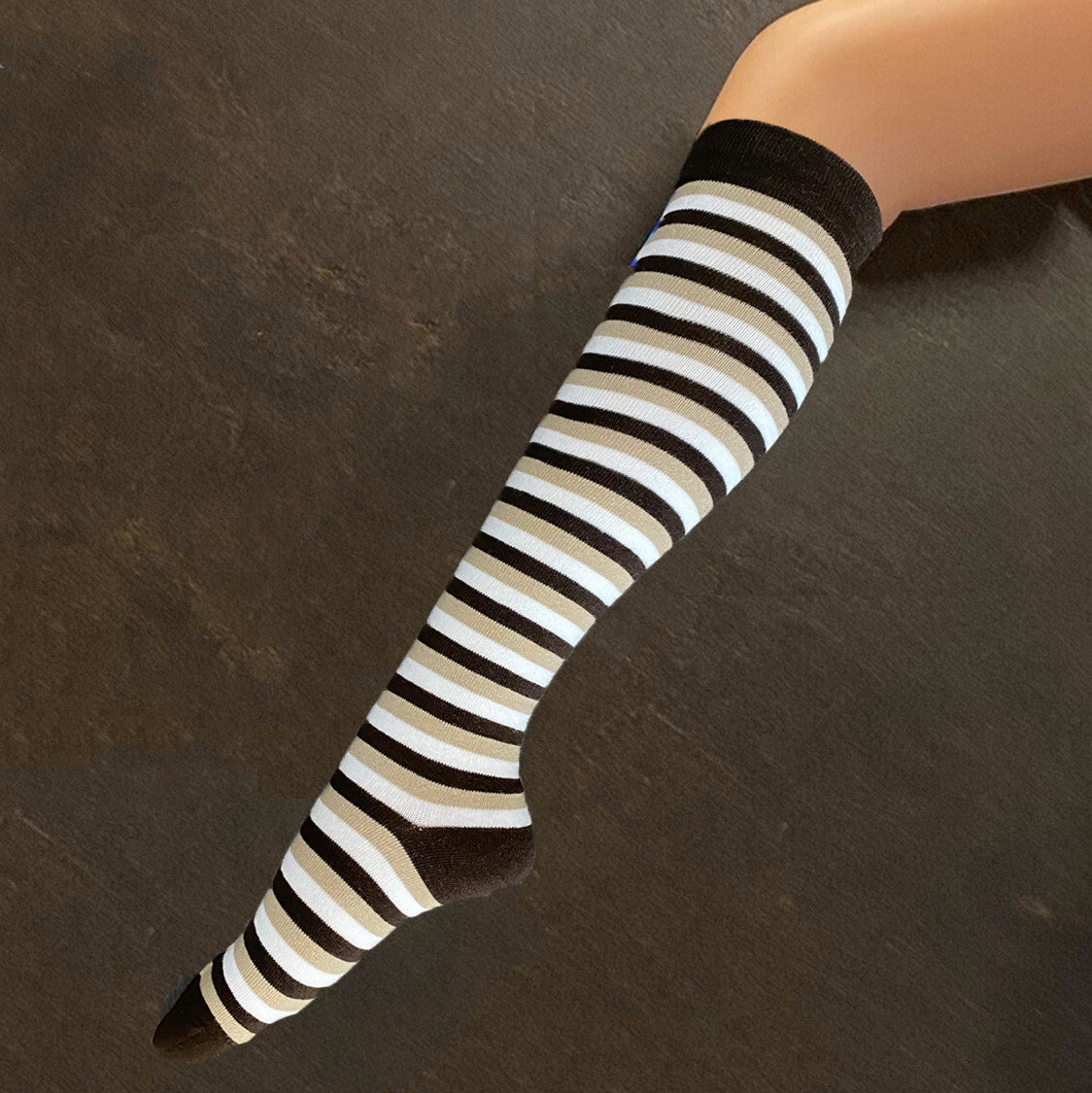 Socks - White, Brown & Tan Stripe