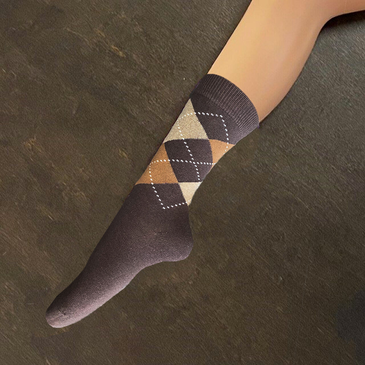 Socks - Brown Argyle Short
