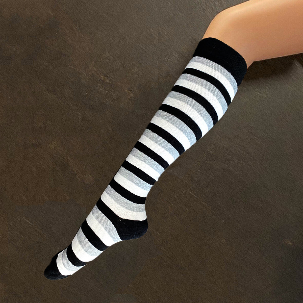 Socks - White, Grey & Black Stripe